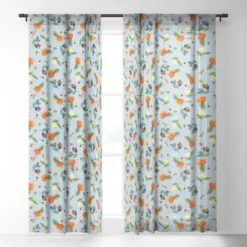 Ninola Design Citrus Fruits Summer Blue 84" X 50" Single Panel Sheer Window Curtain - Deny Designs