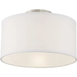 360 Lighting Adams Modern Ceiling Light Semi Flush Mount Fixtures 14" Wide Set Of 2 Brushed Nickel White Fabric Drum For Bedroom Kitchen Living Room -Home Decor GUEST 78005bf2 6da1 4f78 8f5f 5faea685cdee