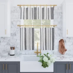 Set Of 2 Slub Textured Striped Cotton Cafe Curtain Tiers Black/White - Archaeo 8 Set Of 2 Slub Textured Striped Cotton Cafe Curtain Tiers Black/White - Archaeo -Home Decor GUEST 78afc223 69c8 40d6 ad73 6898357547a5