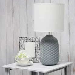 20.4" Traditional Ceramic Purled Texture Bedside Table Desk Lamp With White Fabric Drum Shade Gray - Simple Designs -Home Decor GUEST 7a9dd3ee 2867 4765 af2e 9f737082be84