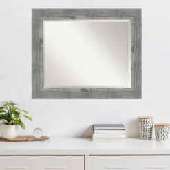 34" X 28" Beveled Bridge Gray Wood Wall Mirror - Amanti Art -Home Decor GUEST 7ca48e9e e253 484b 9f4c 1cbe075524f2
