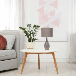 18.11" Traditional Standard Ceramic Dewdrop Table Desk Lamp With Matching Fabric Shade Gray - Creekwood Home -Home Decor GUEST 7d77c039 5fac 4b51 b613 753fa30c7908