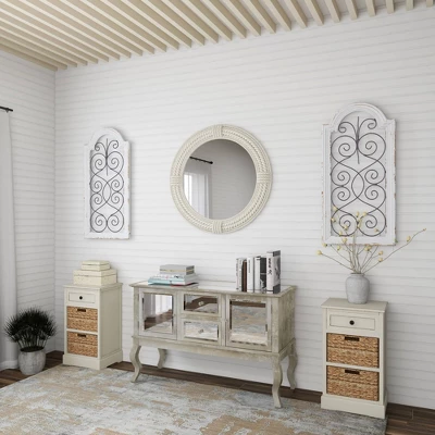 Vintage Wood Scroll Arched Window Inspired Wall Decor With Metal Scrollwork Relief White - Olivia & May 1 Vintage Wood Scroll Arched Window Inspired Wall Decor With Metal Scrollwork Relief White - Olivia & May