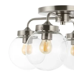18" 4-Light Piper Farmhouse Rustic Iron/Glass LED Semi Flush Mount Nickel/Clear - JONATHAN Y -Home Decor GUEST 7ed7f1e7 9361 4701 9cd4 bde5a7bb826f