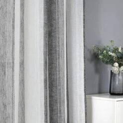 Trinity Semi Sheer Curtains Room Decorative Vertical Stripe Voile Grommet Faux Linen Textured Window Drapes, 2 Panels -Home Decor GUEST 8274365f 794f 4fc5 8e4d 64b312869086
