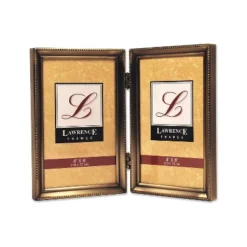 Lawrence Frames Antique Brass 4x6 Hinged Double Picture Frame - Bead Border Design 11446D