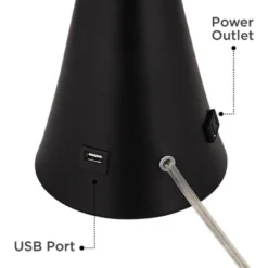 360 Lighting Karl Modern Table Lamps 28 1/4" Tall Set Of 2 Black Metal With USB And AC Power Outlet In Base White Drum Shade For Bedroom Living Room -Home Decor GUEST 856d687d 6563 4d59 a7bf 5498d92bf60b