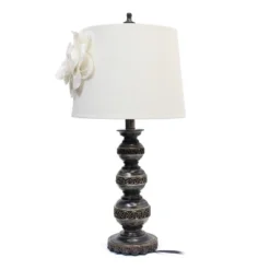 Aged Stacked Ball Table Lamp With Couture Linen Flower Shade White - Elegant Designs -Home Decor GUEST 870877a6 1802 4a1d a56c e28b491511ba