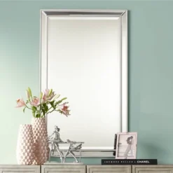 Noble Park Helena Rectangular Vanity Accent Wall Mirror Modern Beveled Silver Frame 25" Wide For Bathroom Bedroom Living Room Home Office Entryway