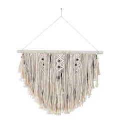 Cotton Macrame Handmade Intricately Weaved Wall Decor With Beaded Fringe Tassels White - Olivia & May