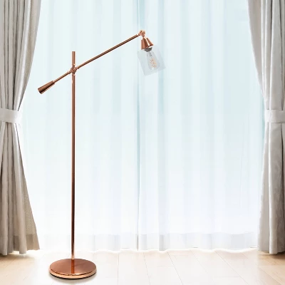 Swing Arm Floor Lamp With Glass Cylindrical Shade Rose Gold - Lalia Home 2 Swing Arm Floor Lamp With Glass Cylindrical Shade Rose Gold - Lalia Home - Image 2