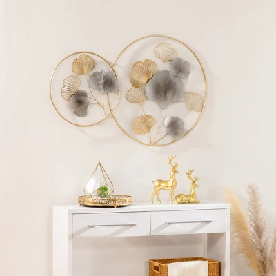 HOMCOM 3D Metal Wall Art Modern Ginkgo Leaves Hanging Wall Sculptures Home Decor For Living Room Bedroom Dining Room, 40" X 26", Gold 1 HOMCOM 3D Metal Wall Art Modern Ginkgo Leaves Hanging Wall Sculptures Home Decor For Living Room Bedroom Dining Room, 40" X 26", Gold