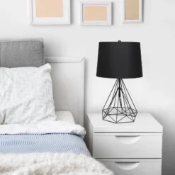 Geometric Wired Table Lamp With Fabric Shade Black - Lalia Home -Home Decor GUEST 902839cf 9a2e 4d14 9d3d f4f34b1ee269