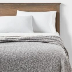 60"x80" Marled Boucle Bed Throw With Fringe Gray - Thresholdâ„¢