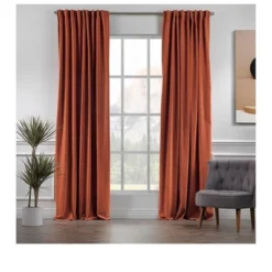 Towels Beyond Extra Long Room Darkening Faux Velvet Curtain Panels Set Of 2, Burnt Orange