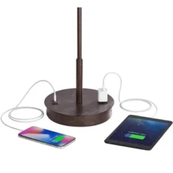 360 Lighting Modern Accent Table Lamp With USB And AC Power Outlet 23 1/2" High Bronze Fabric Drum Shade For Bedroom Living Room House Desk Bedside -Home Decor GUEST 943b3fba 9a98 4e8e 9706 c63e147e7fb3