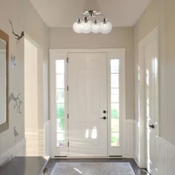 18" 4-Light Piper Farmhouse Rustic Iron/Glass LED Semi Flush Mount Nickel/Clear - JONATHAN Y -Home Decor GUEST 96676dc3 db2f 44af 92a8 8e052679df65