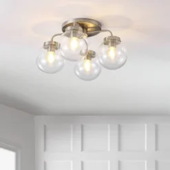 18" 4-Light Piper Farmhouse Rustic Iron/Glass LED Semi Flush Mount Nickel/Clear - JONATHAN Y -Home Decor GUEST 9ae0360b 4aaf 4c46 b0a7 d64cad718f2c