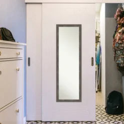 17" X 51" Pinstripe Wood Framed Full Length On The Door Mirror Lead Gray - Amanti Art -Home Decor GUEST 9b9fee54 d739 4210 ae04 21084d159055