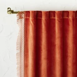 1pc Light Filtering Velvet Macrame Trim Window Curtain Panel Burnt Orange - Opalhouse™ Designed With Jungalow™ -Home Decor GUEST 9bfd56a0 ad5c 4df0 98b1 851ec6623ce3