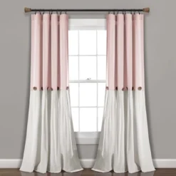 Home Boutique Linen Button Window Curtain Panel Single Blush/White 40X108