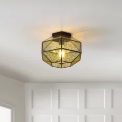 12.5" 1-Light Evelyn Vintage Farmhouse Iron/Glass LED Flush Mount Oil Rubbed Bronze - JONATHAN Y -Home Decor GUEST a391ca0d 3cce 4b62 82dd 2be74fc56cba