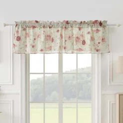 Greenland Home Antique Rose Floral Pinstripe With Dainty Scrolling Embellishments Valance 84"x19" Blue