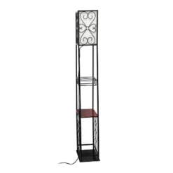 Etagere Organizer Wood Accented Storage Shelf And Wine Rack With Linen Shade Floor Lamp Black - Elegant Designs -Home Decor GUEST aa573a12 183d 44fb 9173 422098c2a54c