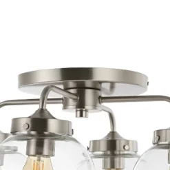 18" 4-Light Piper Farmhouse Rustic Iron/Glass LED Semi Flush Mount Nickel/Clear - JONATHAN Y -Home Decor GUEST ac465f2f 7575 48f0 be7d 92b449b5e8a7