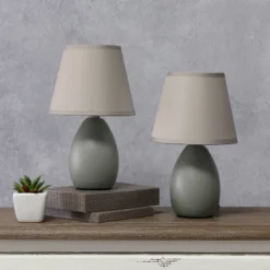 9.45" 2pk Petite Ceramic Oblong Bedside Table Desk Lamps With Matching Tapered Drum Shade Gray - Creekwood Home -Home Decor GUEST af743401 5ed3 4881 b580 a45341e6e006