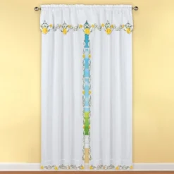 Collections Etc Floral Embroidered Rod Pocket Top Window Drapes