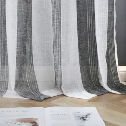 Trinity Semi Sheer Curtains Room Decorative Vertical Stripe Voile Grommet Faux Linen Textured Window Drapes, 2 Panels -Home Decor GUEST b33ae82c 4bfc 4388 a9b8 251d698cca6f