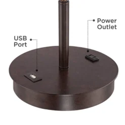 360 Lighting Modern Accent Table Lamp With USB And AC Power Outlet 23 1/2" High Bronze Fabric Drum Shade For Bedroom Living Room House Desk Bedside -Home Decor GUEST b3e9411d 4c23 4f75 96f4 cac9058e6543