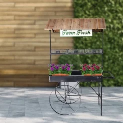 75" Farm Fresh Indoor/Outdoor Metal And Wood Garden Cart Black/Brown - Alpine Corporation