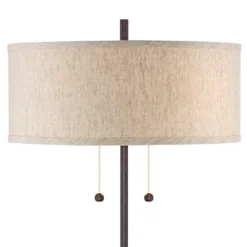 360 Lighting Modern Accent Table Lamp With USB And AC Power Outlet 23 1/2" High Bronze Fabric Drum Shade For Bedroom Living Room House Desk Bedside -Home Decor GUEST bbac2bb6 1a02 41fa 91fd a33d37eea144