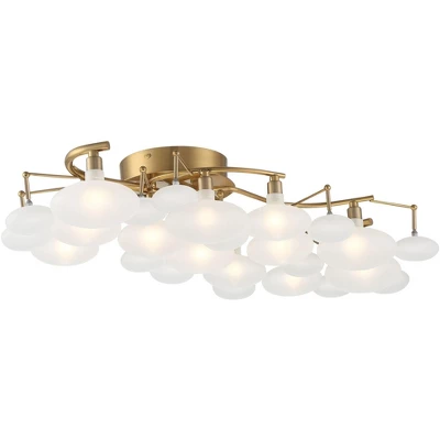 Possini Euro Design Lilypad Modern Ceiling Light Semi Flush Mount Fixture 30 1/4" Wide Warm Brass 12-Light Frosted Glass Shade For Bedroom Living Room 5 Possini Euro Design Lilypad Modern Ceiling Light Semi Flush Mount Fixture 30 1/4" Wide Warm Brass 12-Light Frosted Glass Shade For Bedroom Living Room - Image 5