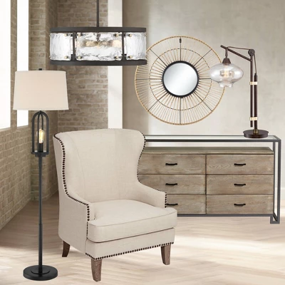 360 Lighting Marcel Rustic Farmhouse Floor Lamp 64" Tall Black Metal With LED Nightlight Natural Linen Drum Shade For Living Room Bedroom Office House 7 360 Lighting Marcel Rustic Farmhouse Floor Lamp 64" Tall Black Metal With LED Nightlight Natural Linen Drum Shade For Living Room Bedroom Office House - Image 7