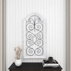 Vintage Wood Scroll Arched Window Inspired Wall Decor With Metal Scrollwork Relief White - Olivia & May 17 Vintage Wood Scroll Arched Window Inspired Wall Decor With Metal Scrollwork Relief White - Olivia & May -Home Decor GUEST c19907e2 2e32 43f3 804a f029e5875dc5