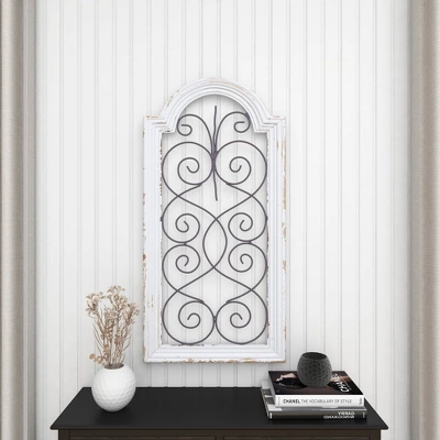 Vintage Wood Scroll Arched Window Inspired Wall Decor With Metal Scrollwork Relief White - Olivia & May 8 Vintage Wood Scroll Arched Window Inspired Wall Decor With Metal Scrollwork Relief White - Olivia & May - Image 8