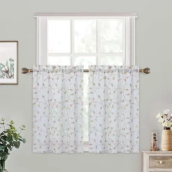 Trinity Tier Floral Kitchen Curtains Embroidered Set For Half Window, 2 Panels -Home Decor GUEST c32d5934 70fb 401d b6fd 222f8ea75923