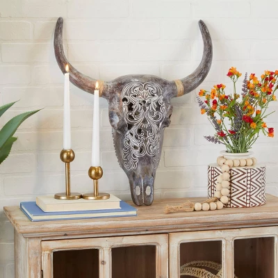 Resin Bull Skull Wall Decor - Olivia & May 5 Resin Bull Skull Wall Decor - Olivia & May - Image 5