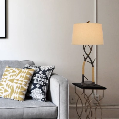 Metal Table Lamp With Rope Accents Black/Tan - Cal Lighting 1 Metal Table Lamp With Rope Accents Black/Tan - Cal Lighting