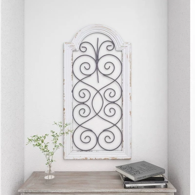 Vintage Wood Scroll Arched Window Inspired Wall Decor With Metal Scrollwork Relief White - Olivia & May 7 Vintage Wood Scroll Arched Window Inspired Wall Decor With Metal Scrollwork Relief White - Olivia & May - Image 7
