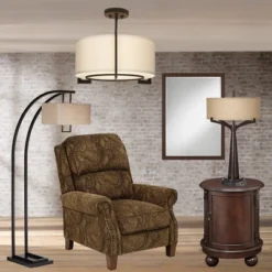 Possini Euro Design Stinson Modern Ceiling Light Semi Flush Mount Fixture 17 1/4" Wide Bronze 3-Light Linen Drum Shade For Bedroom Kitchen Living Room -Home Decor GUEST c5be1f51 eb3a 4c04 a5ee 6954f22ffa67