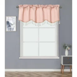 Kate Aurora Luxurious Solid Colored Scalloped Rod Pocket Window Valance With Crystal Beaded Trim