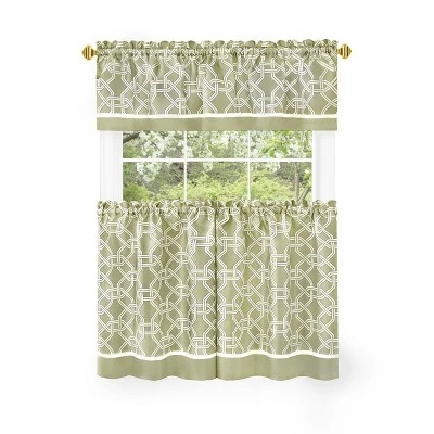 Kate Aurora Geometric Crescent 3 Piece Rod Pocket Cafe Kitchen Curtain Tier & Valance Set 1 Kate Aurora Geometric Crescent 3 Piece Rod Pocket Cafe Kitchen Curtain Tier & Valance Set