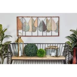 Metal Leaf Varying Texture Wall Decor With Wood Frame Brown - Olivia & May
