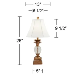 Regency Hill Kona Tropical Table Lamps 26" High Set Of 2 Bronzed Brass Glass With USB Charging Port White Fabric Bell For Bedroom Living Room Desk -Home Decor GUEST ced1380b bd92 4388 80e6 2aaa98471a00