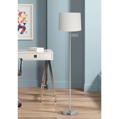 360 Lighting Modern Floor Lamp Swing Arm 60.5" Tall Brushed Nickel White Hardback Drum Shade For Living Room Reading Bedroom 1 360 Lighting Modern Floor Lamp Swing Arm 60.5" Tall Brushed Nickel White Hardback Drum Shade For Living Room Reading Bedroom