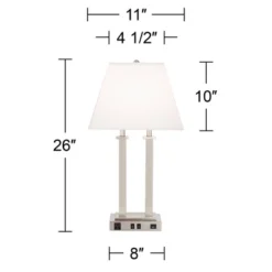 Possini Euro Design Amity Modern Table Lamp 26" High Brushed Nickel With USB And AC Power Outlet In Base White Linen Shade For Bedroom Bedside Desk -Home Decor GUEST d597278f bc77 4473 a7da 053f0dde81c2